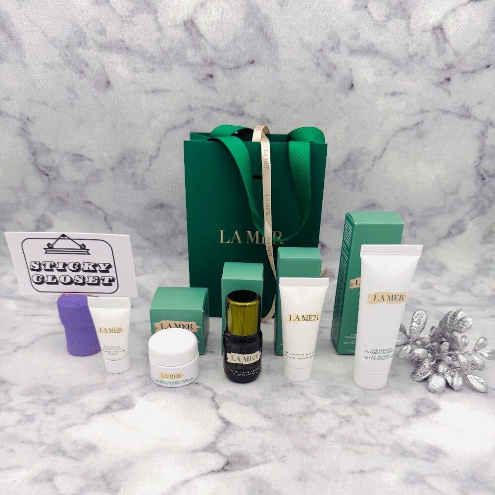 La Mer Skincare Set-Green Paper Bag-Cleanser,Soft Cream,Body Lotion&Mask-5pc-NEW